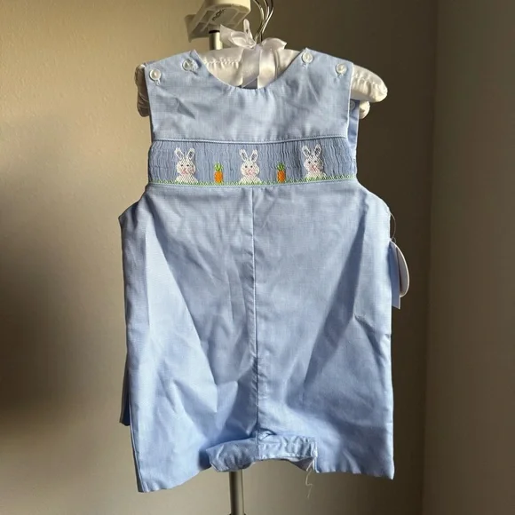 NWT Edgehill Collection Baby Boys Smocked Bunny Jon Jon Romper Sz 12M - Picture 2 of 7